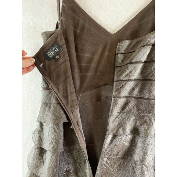 Adrianna Papell Satin Tiered Maxi Gown & Bolero 2 pc Set Dress Sz 8 Bronze Event - Picture 9 of 16